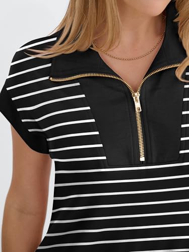 Image of ANRABESS Womens Summer Casual Half Zip Cap Sleeve Trendy Wrinkle-Free Tshirt Dress 2026 Spring Beach Vacation Short Dresses
