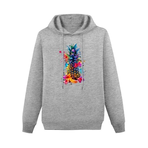 Pineapple with Flowers Unisex Casual Hoodies Long Sleeve Lightweight Pullover Tops Loose Sweatshirt with Pocket3