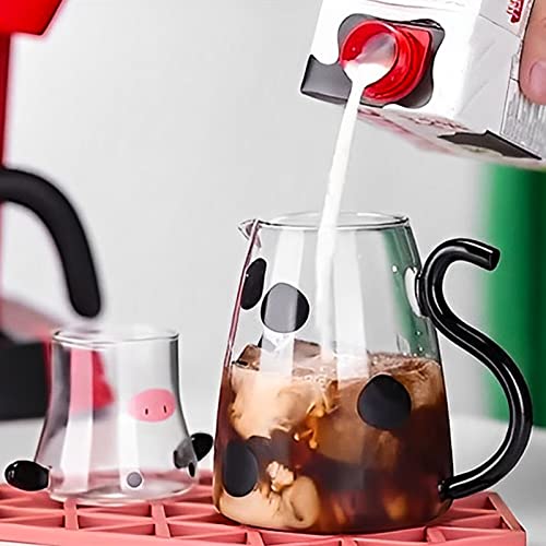 Foto von Lieblich Eisbeständig Ml Design Cartoon Trinken Saft Getränk Wärme Einzugsbecher Nachttisch Glaskaraffe Milchkrug Wasserkaraffe Kuh Muster Milchkaraffe Glas