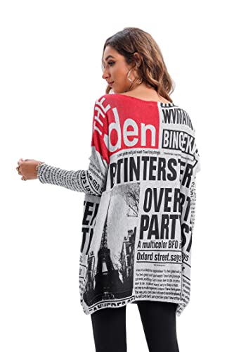 Ellazhu Women's Oversized Newspaper Print Sweater