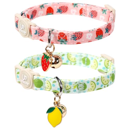 UP URARA PUP Cat Collar, 2Pack Summer Kitten Collars-Cute Lime and Strawberry Pendants-Breakaway Kitty Collars,Cat Collar with Bell, for Girl & Boy Cats