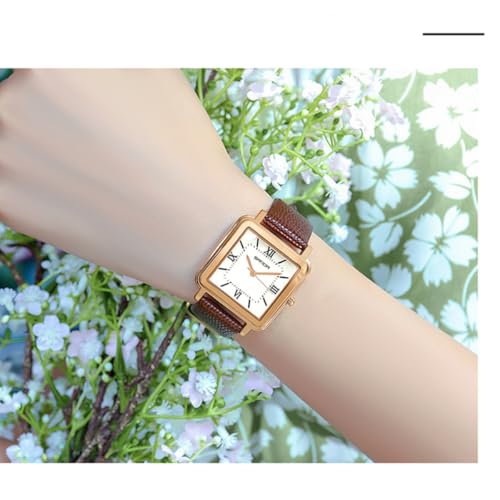 Image of Poshi Sanda Premium White Sqaure Dial Watch | 220mm Black Leather Strap Quartz Watch for Women