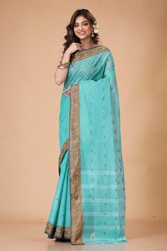Image of Women's Traditional Bengal Tant Pure Cotton Design Border & Butta Tant Saree Without Blouse Piece