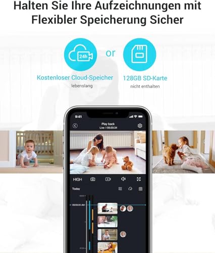 blurams 2K WLAN Kamera Überwachung innen,360° Überwachungskamera innen, Baby Monitor & Haustierüberwachung, Nachtvision, Zweiweg-Audio, Menschenerkennung, 2.4G/5G Wi-Fi 6, Kompatibel Mit Alexa