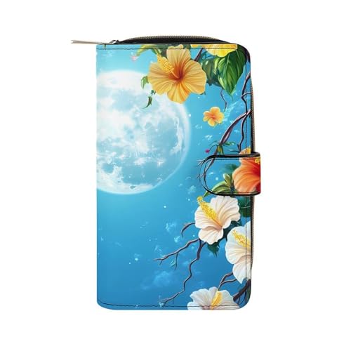 Portefeuille cuir hibiscus pleine lune pochette monnaie et porte-carte ID