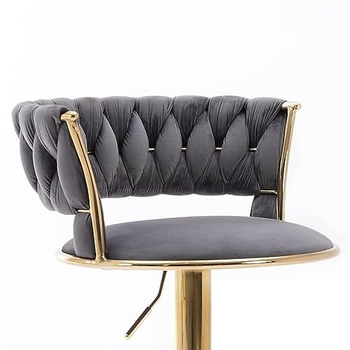 Image of Dream Furnishing - Set of 2 Bar /Kitchen Chairs 360 Degree Rotatable Swivel Elegant Classy & Comfortable Chair with Golden Base and Velvet Fabric (2 Chairs) (Dark Grey)