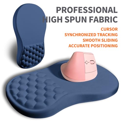 Image of Ergonomic Joint Wrist Support Mouse Pad with Memory Foam Cushion Massage Bump, Carpal Tunnel Pain Relief Mousepad Slope Design for Wrist Rest, 11.8x7.9 in, Dark Steel Blue