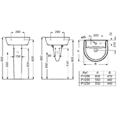 Lavabo ULYSSE 2 55x46cm en grès avec trop-plein, blanc Réf P125501