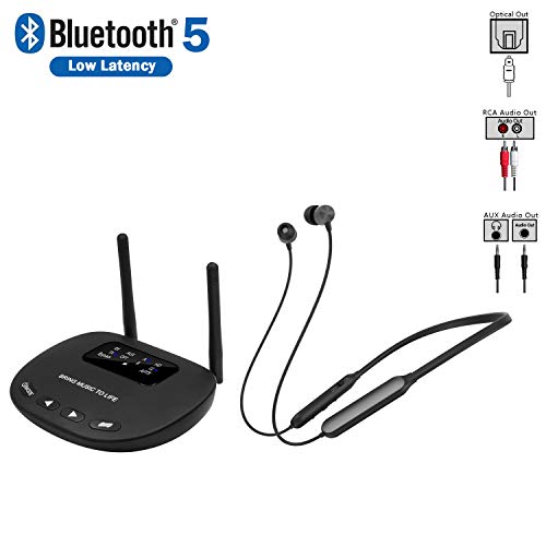 Giveet Ensemble de transmetteurs de Casque Bluetooth pour Regarder la télévision, écouteurs sans Fil Tour de Cou avec émetteur Longue portée de 164 Pieds, Optique/RCA/AUX, Faststream sans délai