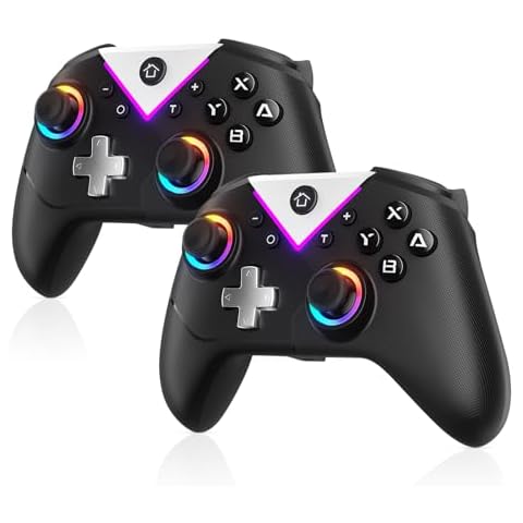Dinosoo 2 Pack RGB Wireless PC Switch Controller for Switch Lite OLED/PC Steam/Android, Bluetooth Controller with Hall Effect Joysticks/Back Buttons, No Stick Drift, No Dead Zone, Includes USB Adapter Cover