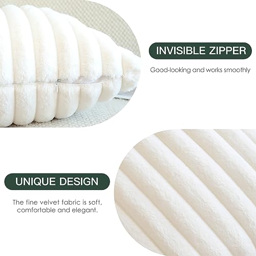 JOTOM Set of 2 Double-Sided Faux Fur Plush Cushion Covers 45x45 cm Soft Striped Decorative Throw Pillow Covers Square Cushion Case Home Decor Pillow Cases for Couch Sofa Bed 18x18 Inch (Cream White) - Image 3