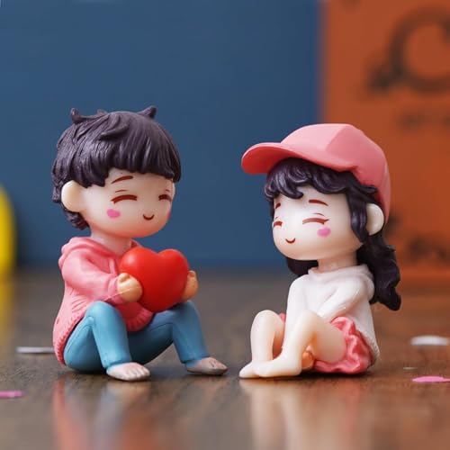 Image of Cute Cartoon Couple Car Dashboard Accessories | Plastic Action Figure Ornament with Balloon | Interior Dashboard Decoration for Car, Home, Office (8 x 4 cm) (Model 7)