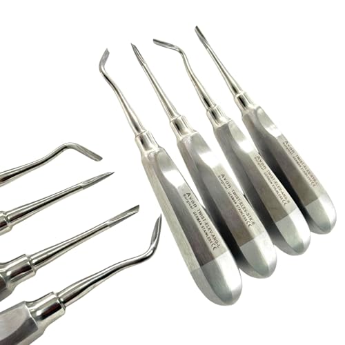 4 Pack - Dental Elevators with Twisted Tips, Clockwise, Counter-Clockwise, Straight - Tooth Extraction Dental Instruments - German Stainless Steel Premium
