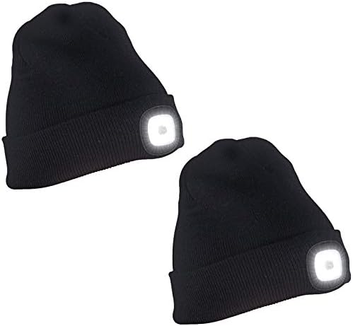 TAGVO USB Rechargeable LED Beanie Cap, Lighting and Flashing Alarm Modes 8 LED Hands Free Flashlight, Easy Install Quick Release Headlamp Beanie, Unisex Winter Warmer Knit Cap Hat