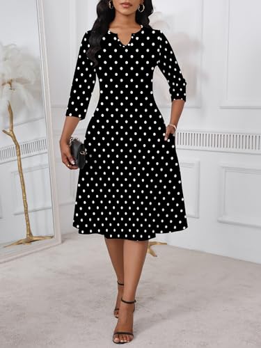 Image of PinkPatty Women's Casual 3 /4 Sleeve Midi Dresses Fit and Flare Church Work Dress with Pockets