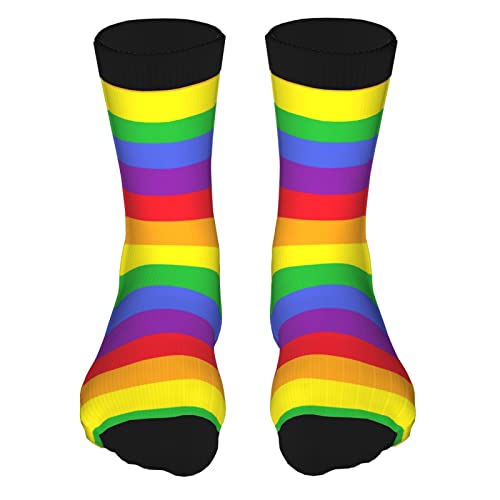 pengyong Mens Dress Socks Pack Colorful Rainbow Stripes Pattern Funny Polyester Crew Socks