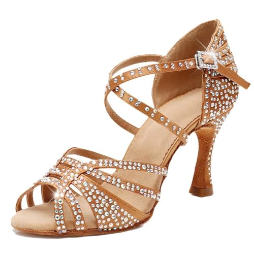 Chaussures de Jazz Moderne pour Femme en Cuir Marron Talon 9cm Pointure 36