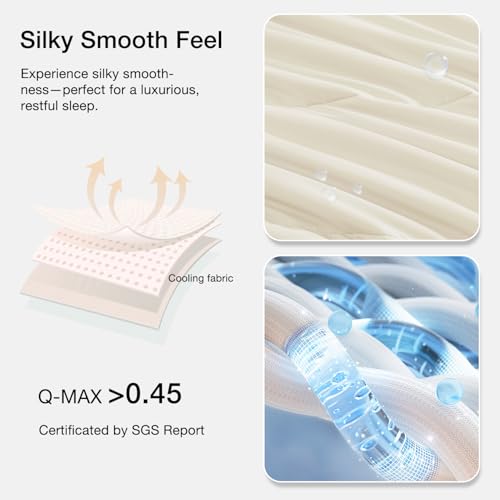 Monbix ChillChilla Cooling Comforter King Size-3 Pieces Cooling Blankets for Hot Sleepers and Night Sweats, Double-Sided Summer King Size Comforter Set, Breathable Lightweight Blanket Cream White