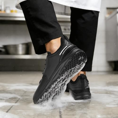 Wirpex Men's Slip Resistant Work Shoes Water Resistant Chef Kitchen Shoes Comfortable Lightweight Food Service Restaurant Sneakers Breathable Casual Black Walking Shoes Size 11 angle 2