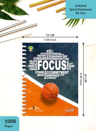Image of amblitz Mega Spiral Notebook | 18 X 24 CM | B5 Size | School /College Students's Choice for Note Making | 70 GSM Thick White Paper | Diary Size | Personal & Office Use | (1000 Pages, UNRULED Notebook)