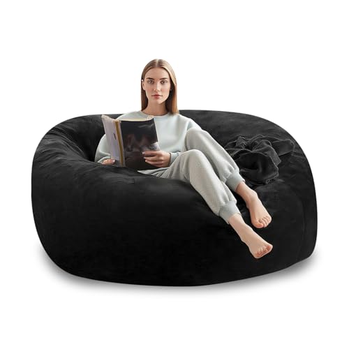 Image of 3FT Big Bean Bag Chairs for Adults,beanbag with Filler，Memory Foam Bean Bag，Super Soft Plush Bean Bag for Living Room Bedroom, Dormitory Reading Lounge Chair (Black, 3 Foot)