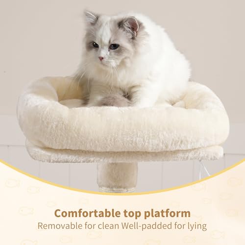 Image of Heybly Cat Tree with Toy, 43.3 inch Cat Tower for Indoor Cats HCT004SM | Cat Condo with Durable Sisal Scratching Posts, Cat House with Padded Plush Perch, Cozy Hammock, Beige