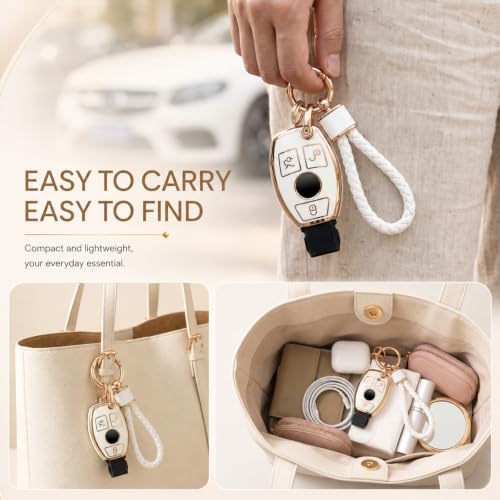 Image of for Mercedes Key Fob Cover with Metal Braided Rope Keychain for Benz Accessories, Upgraded Soft Key Case for Class Mercedes Benz (3 Button only) (Gold Edge)