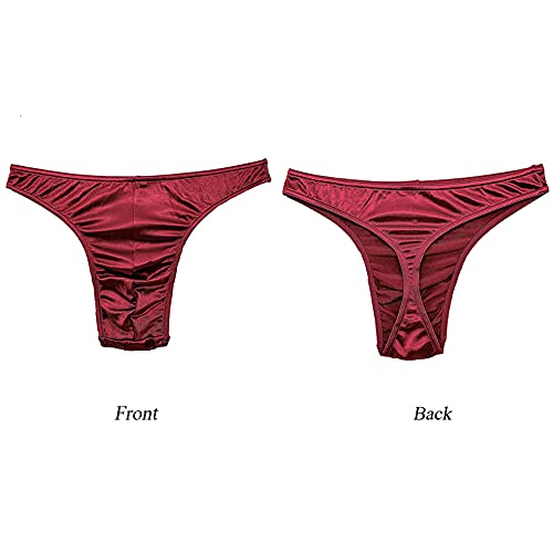 MIERSIDE Men's Satin Stretch Support Wide Waistband Satin Briefs Thong G-string 4 Pcs/pack
