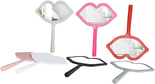 Beavorty Espejo de maquillaje de viaje, 7 piezas, espejos cosméticos de mano, espejo de maquillaje en forma de labio, espejo de escritorio para el
