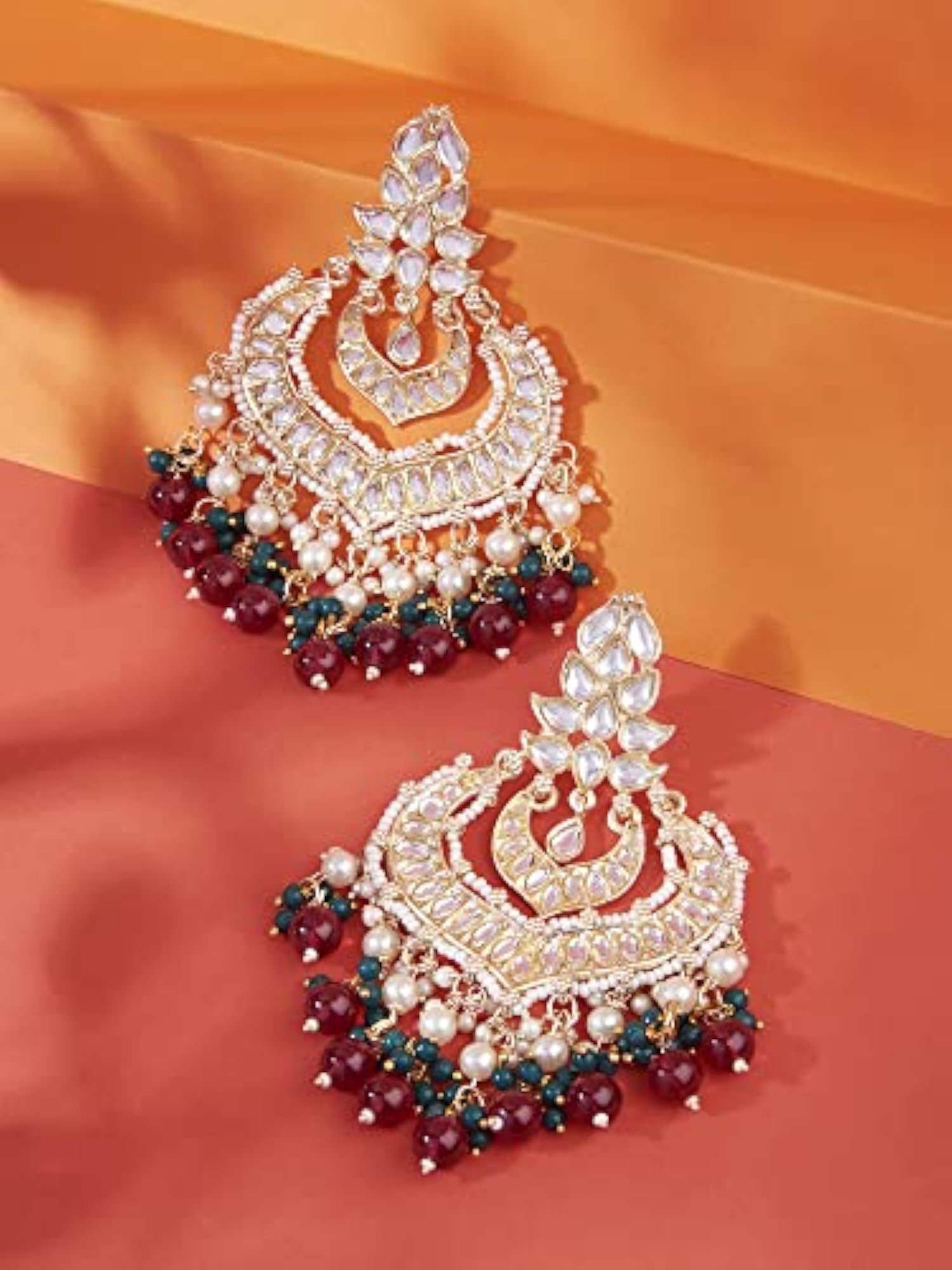 Kundan Beads Layered Dangle Earrings for Women