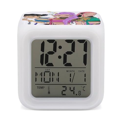 K-POP ガールズ!デーモン・ハンターズ 目覚まし時計 置時計 デジタル ライト 時計 見やすい シンプル 温度計 多機能