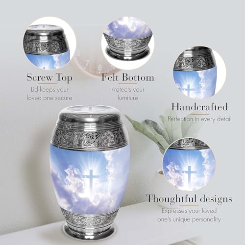 Image of Heavenly Cross Cremation Urn for Ashes Adult Male - Personalized Urn for Ashes for Women Decorative Urns - Beautifully Handcrafted Cross Urn