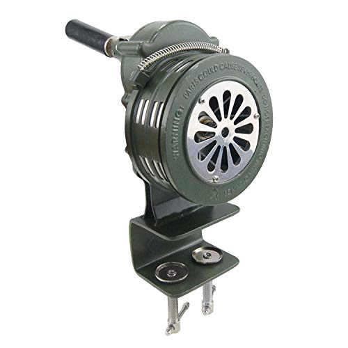 KATSU Sirena de Manivela de Mano, 110 db Alarma de Seguridad de Emergencia de Incendio de Sirena de Ataque Aéreo Manual Portátil con Montaje de Abrazadera, Aleación de Aluminio 990633