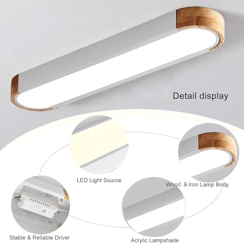 Plafonnier LED rectangulaire dimmable avec télécommande en bois et fer - 7