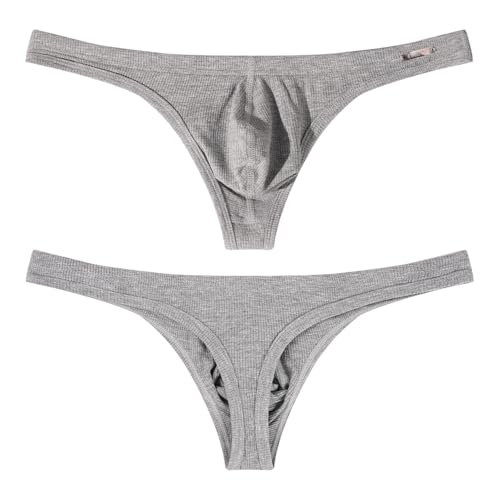 FIROTTII Men's Thong Underwear - Stretch G-String Low Rise Briefs in Gray, Large