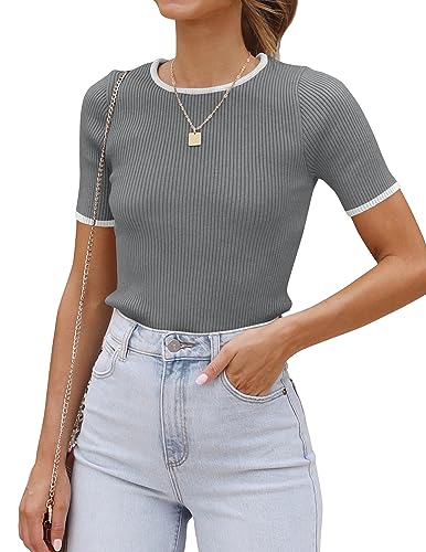 Image of ZESICA Women's Short Sleeve Sweater Tops 2026 Summer Crewneck Basic T Shirt