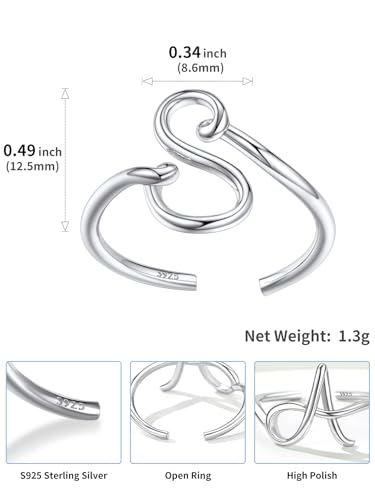 SILVERCUTE Personalized Silver Initial Letter Ring Open Ring Adjustable Women Statement Rings Party Jewelry 925 Sterling Silver A-Z 26 Letters Initial Name Rings for Women Men (S) - Thumbnail 4