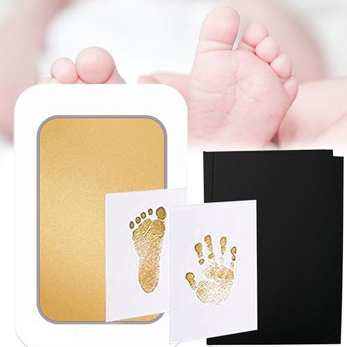 CXAFQ Golden Baby Leave in Stamping Clay, Beautiful Baby Handprint Kit & Footprint for Newborn Girls and Boys, Unique Baby Shower Gifts Set for Registry, Memorable Keepsake Box Decorations
