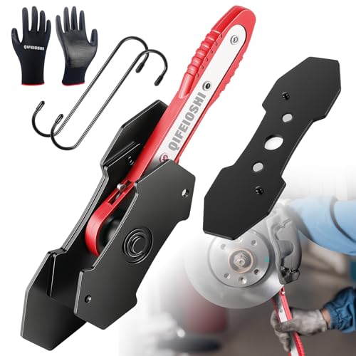 QIFEIOSHI Brake Caliper Compression Tool, 4-in-1 Universal Disc Caliper Tool, 360° Swivel Ratcheting Compressor for Automotive Brake Repair and Installation, Includes 2 Rubber Hooks and Gloves（Red）