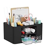 Marbrasse Desk Organiser with Drawers,Multifunctional Pen Holder with Compartments,Stationary Organiser for Home Office Desk and Accessories (Black)