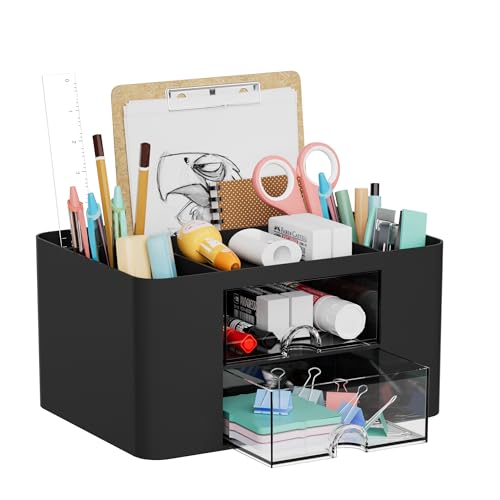 Marbrasse Schreibtisch Organizer mit Schubladen,Multifunktional Stiftehalter Schreibtisch mit Fächer Schubladen,Büro Organizer Schreibtisch und Zubehör (Schwarz)