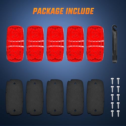 Image of Nilight Double Bullseye Marker Light 5PCS Red 10LED Rectangular | Clearance Front Side Rear Indicator Lights Surface Mounted For 12V Truck Camper RV Boat Lorry Exterior Safety Lighting