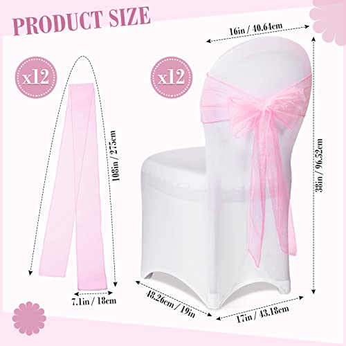 Oudain 12 Pcs White Folding Chair Covers And 12 Pcs Chair Bows Chair Sashes, Stretch Washable Fitted Chair Slipcovers Chair Tie Back For Wedding Holiday Decoration Banquet Party (Light Pink) #TOP1