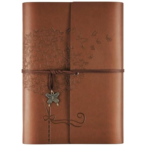 Diario de cuero, Cuaderno recargable para mujeres y niñas, libretas bonitas libreta pequeña diario de viaje retro forrado,regalos para chicas A5 16,5 cm x 23,4 cm (marrón)