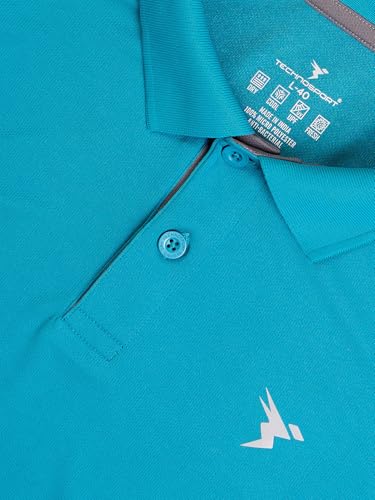 Image of TECHNOSPORT Men's Solid Slim Fit Polo Collar T-Shirt TECHNOCOOL+ Half Sleeve Button Polyester for Gym Running Workout UPF50+ Anti Odour
