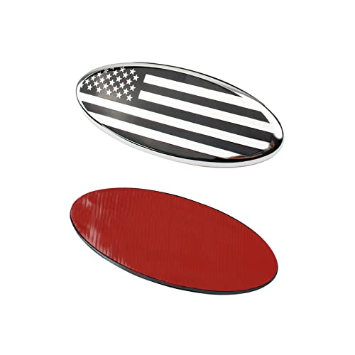 Image of 7 Inch American Flag Badge, Front Grill Rear Tailgate Oval Emblem fit for Ford F150 F250 F350 99-04 Explorer 04-10 Expedition 03-06 Edge 07-14 Fusion 07-12 Escape 08-15(Silver)