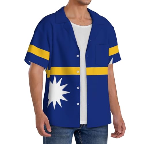 Chemise imprimé drapeau de Nauru coupe classique vêtement d'été manches courtes homme - 4