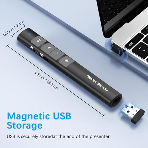 Golden Security Presenter, Powerpoint Fernbedienung 2.4 GHz Wireless Pointer für Präsentationen, Präsentationsfernbedienung Präsenter für Büro, Klassenzimmer