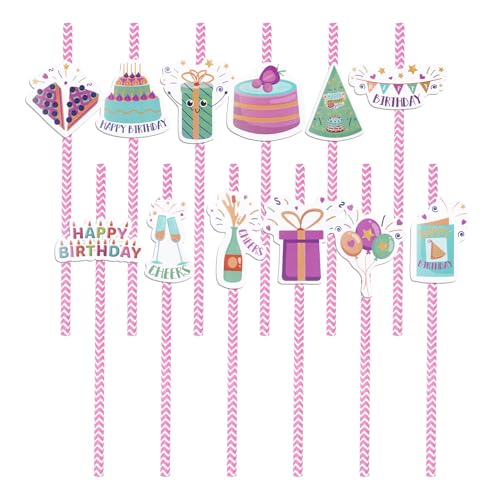24 pitillos de papel para fiesta color rosa miniatura 1