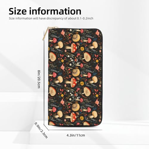 Leather Thin Slim Wallets for Women & Men - Cute Mushroom Snails Print Card Wallet Holder with Zipper2